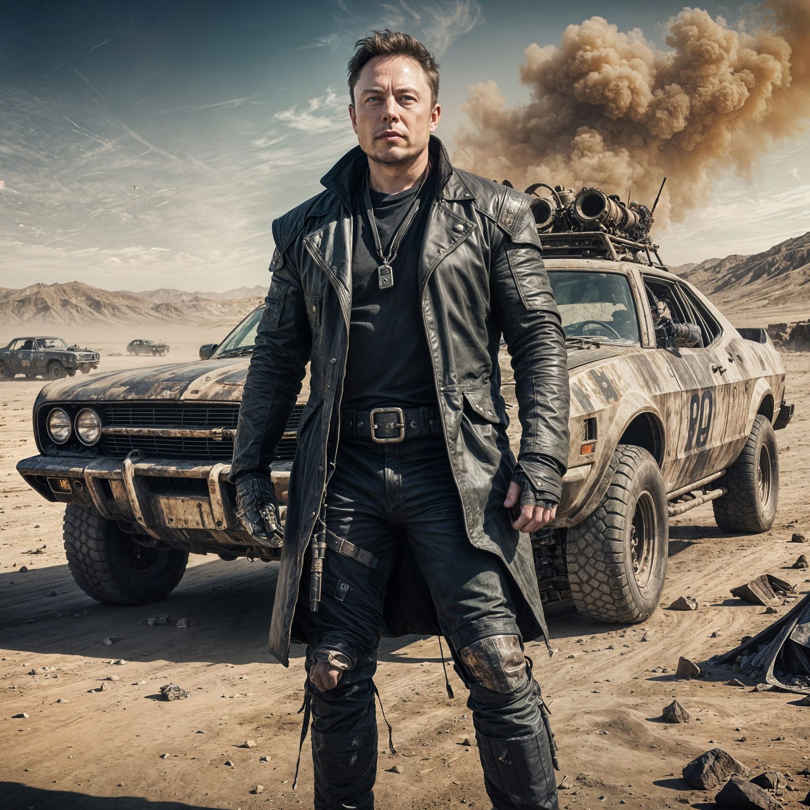 Elon Musk as Mad Max Character in Wasteland