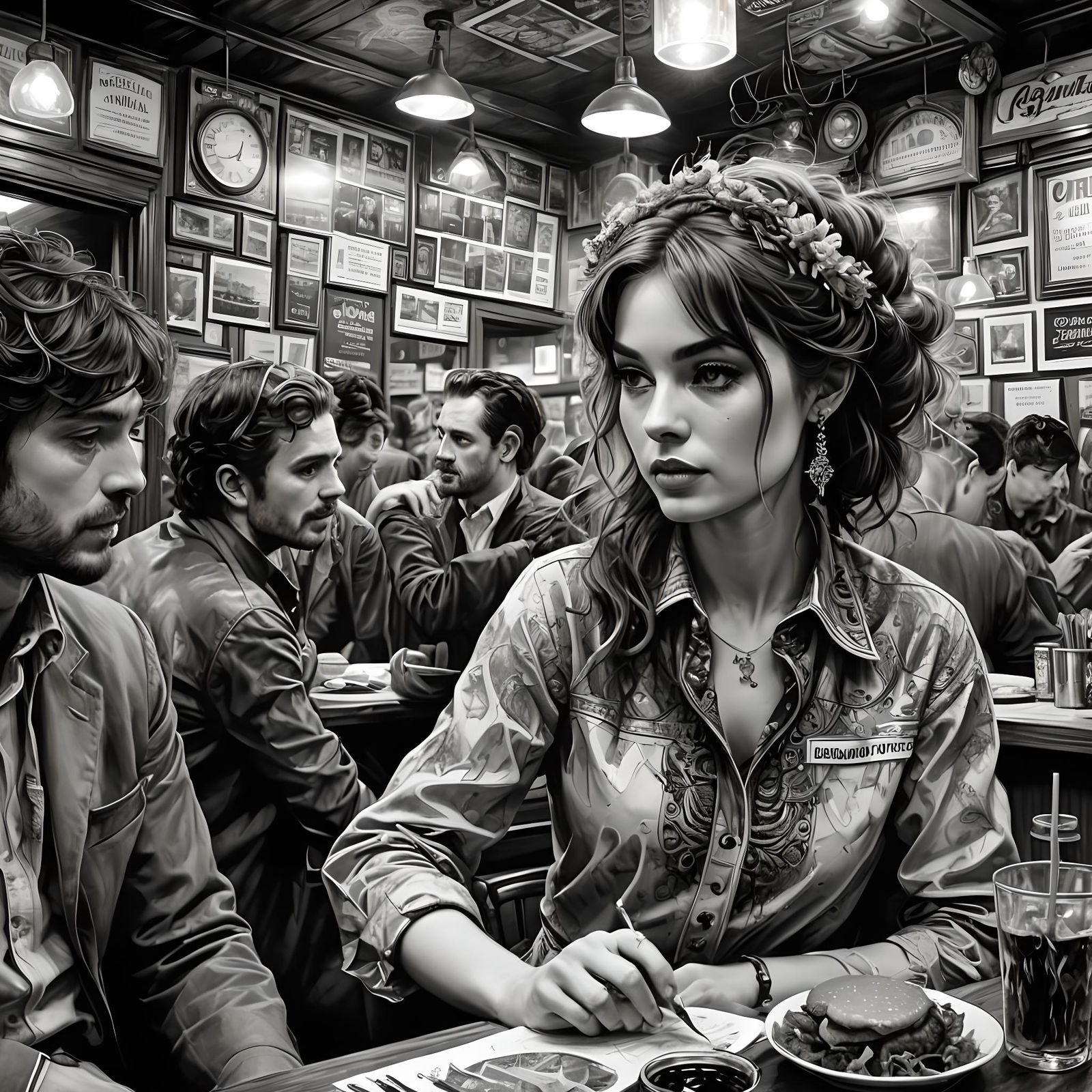 Hyperrealistic 60s Burger Joint Illustration