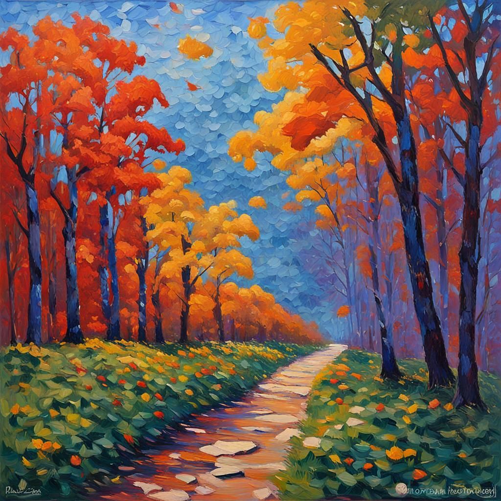Colorful Path in Neo-Impressionist Impasto Style