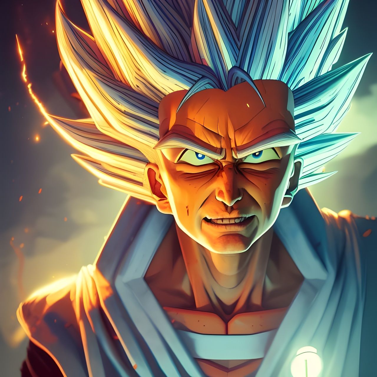 Rick Sanchez Super Saiyan Portrait: Hyperdetailed Concept Ar...