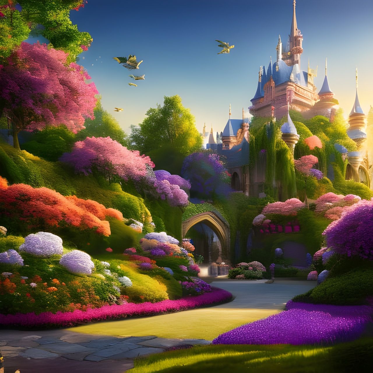 Flower Garden at Magic Hour in Digital Painting