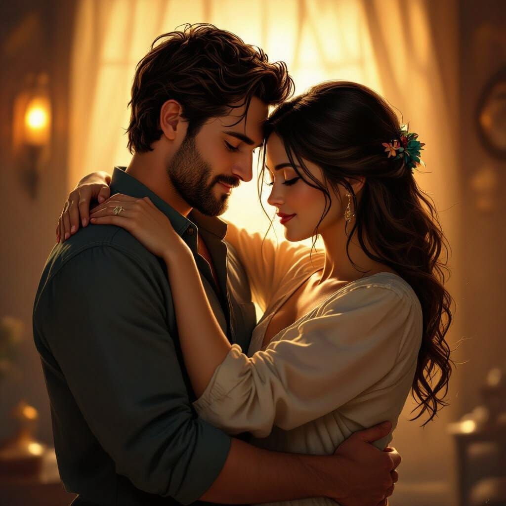 Loving Couple Embracing in Soft Golden Light