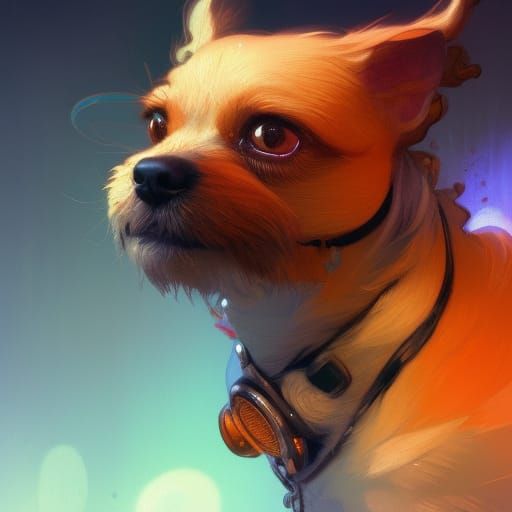 Dog with Moustache in Hyperdetailed Art Style