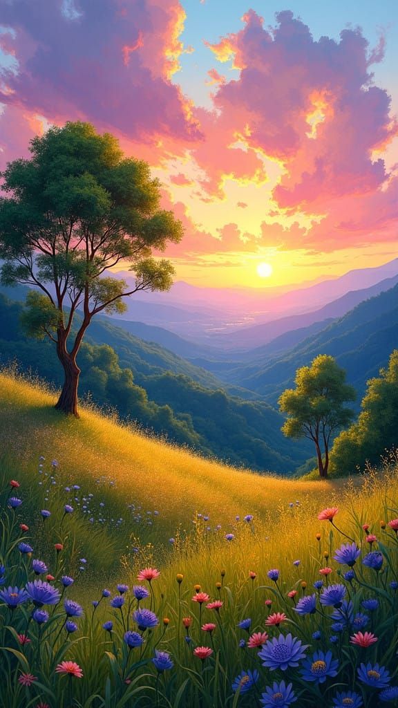 Hopeful Impressionist Landscape in Vibrant Neon Colors