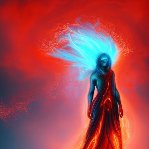 Neon Flame Spirit Apparition in Detailed Digital Art