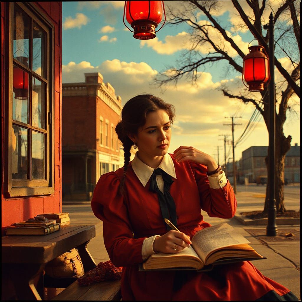 Vibrant Painting of Determined Mother in 1869 Abilene