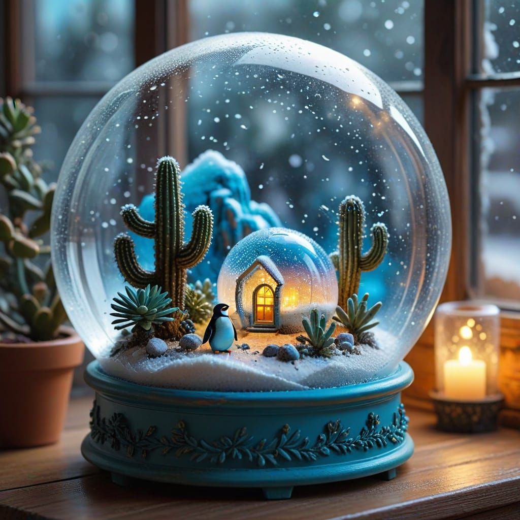 Whimsical Snow Globe Diorama with Penguin