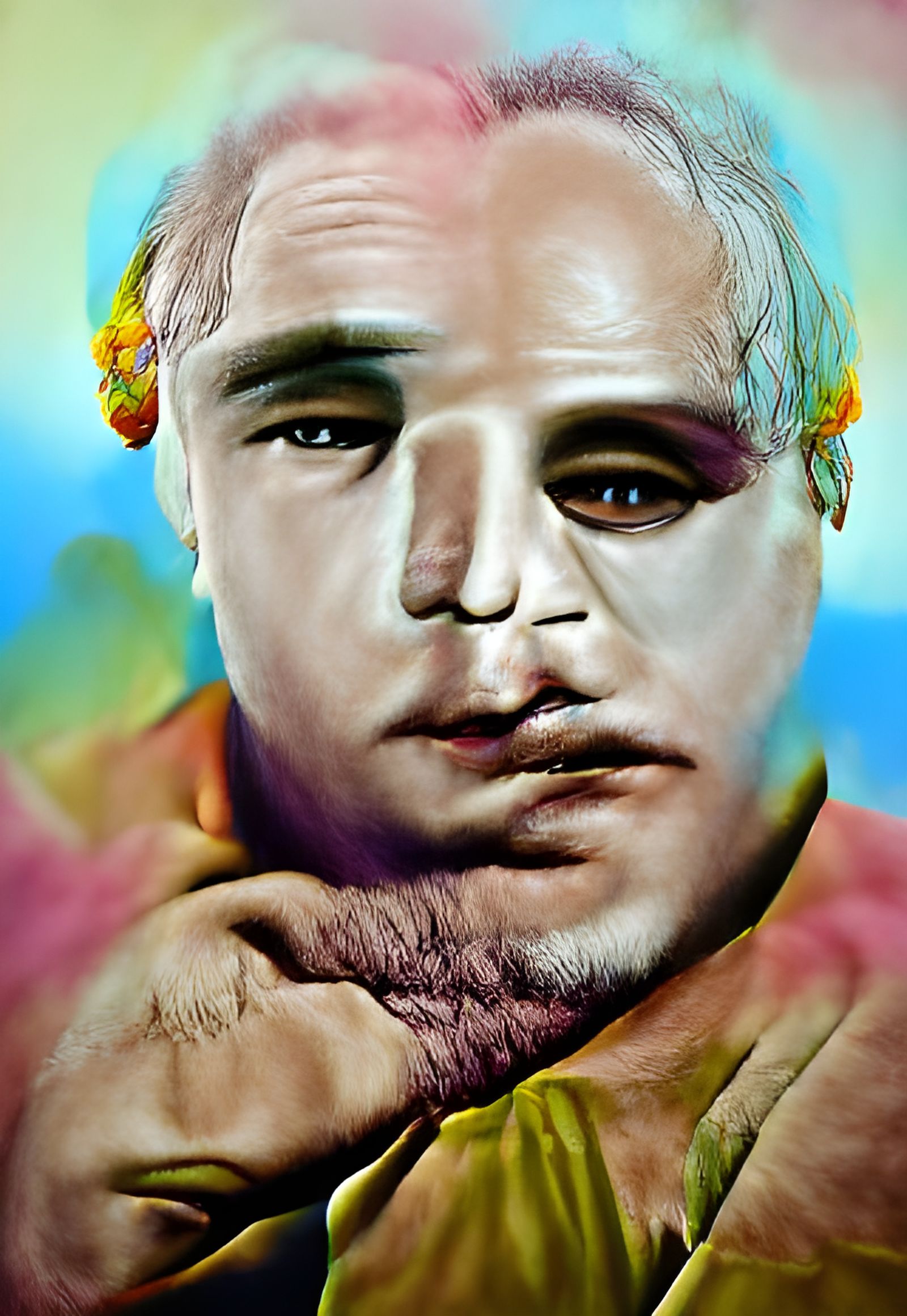 Marlon Brando Bald Portrait in Hellenistic Muralism