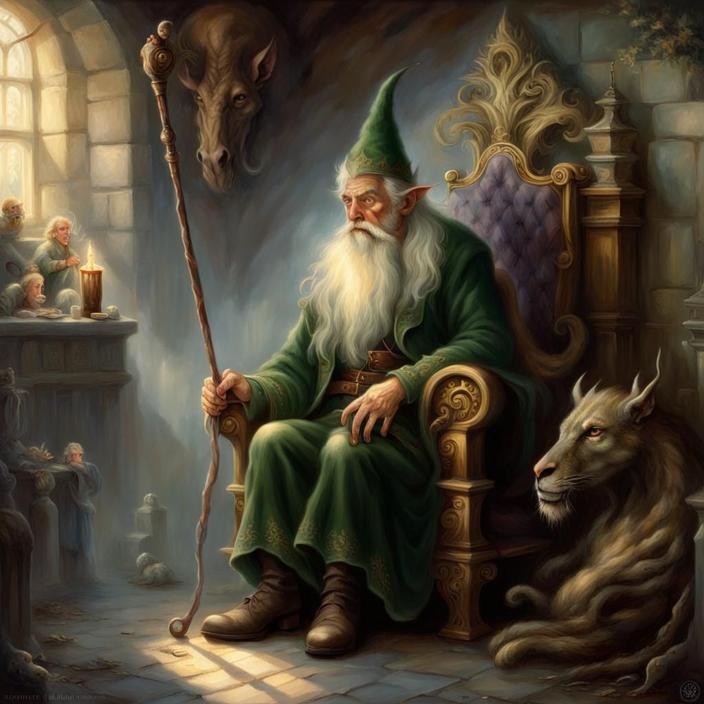 Evil Elf King on Throne in Ethereal Fantasy Style