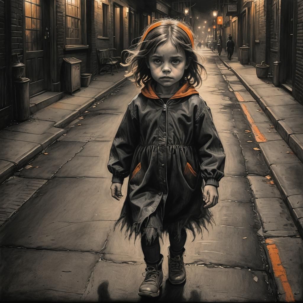 Charcoal Drawing of Girl in Halloween Costume