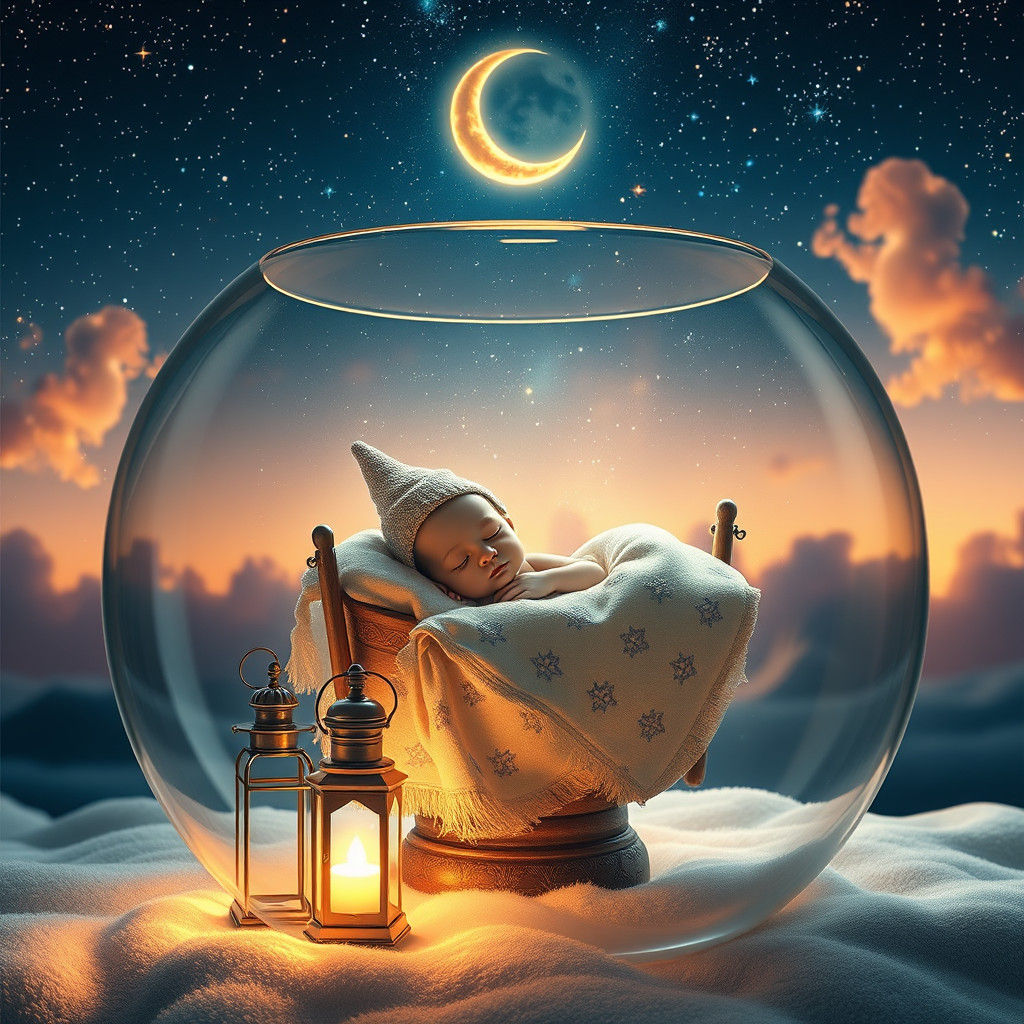 Gnome's Celestial Slumber in Glass Vessel: Hyperrealistic Ar...