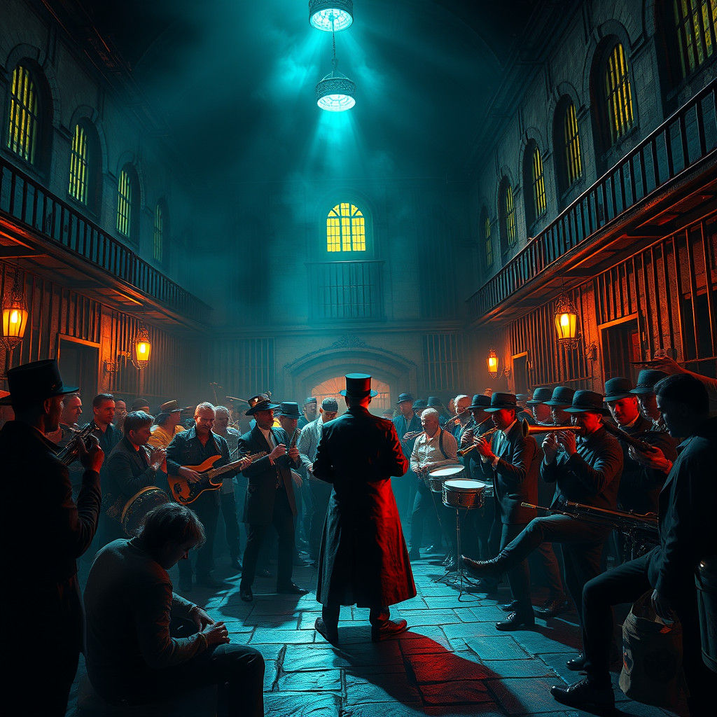Jailhouse Rock Party in Dark Fantasy Art Nouveau Style