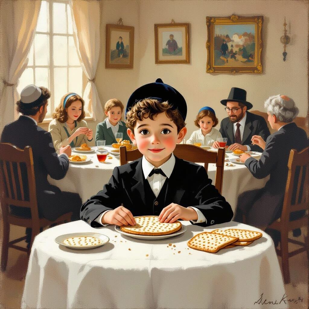 Jewish Boy Celebrates Holiday in Chagall Style