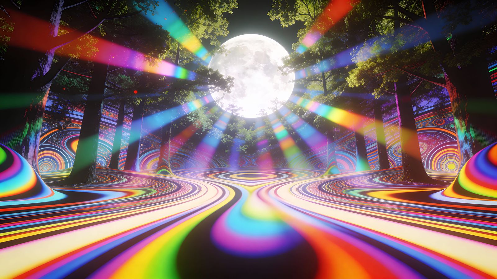 Ethereal Moonbeams in Surreal Op Art Dreamscape