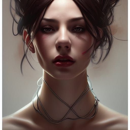 Tattooed Woman Portrait in Hyperdetailed Digital Art