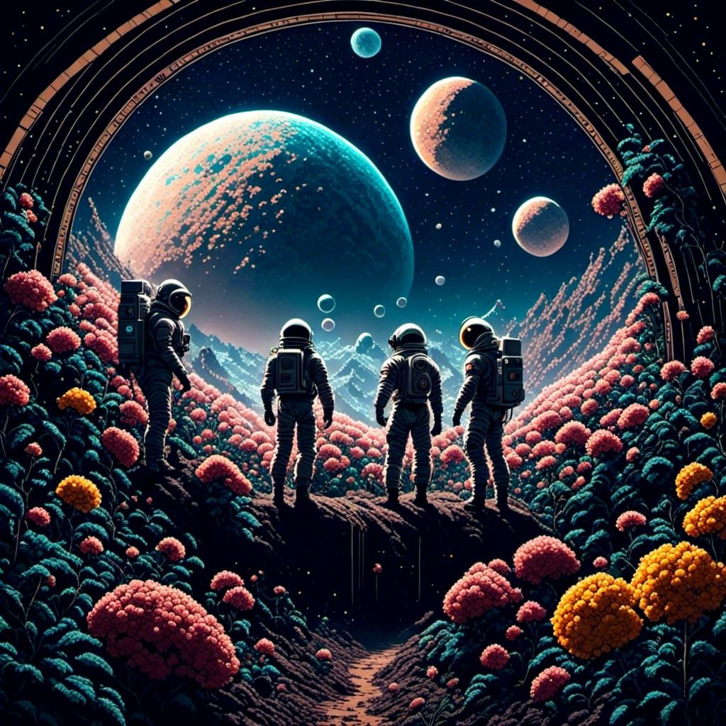 Astronauts Tend Lunar Flowers in Geodesic Dome