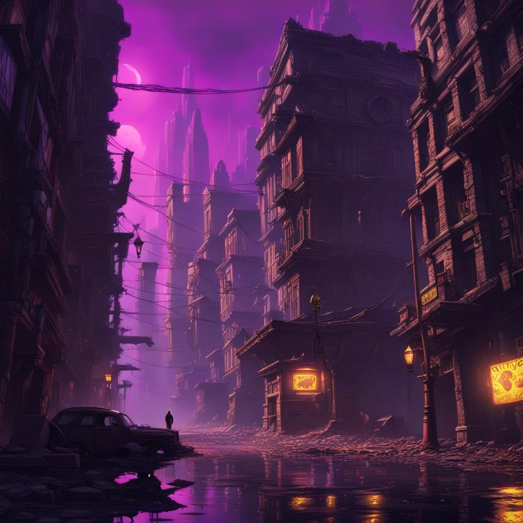 Lonely Man Cries in Abandoned City: Dark Fantasy Art