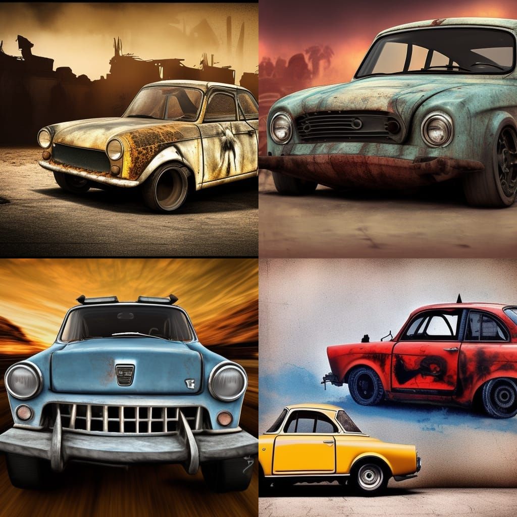 trabant 601 as a madmaxcar. hyperdetailed and hyperrealism