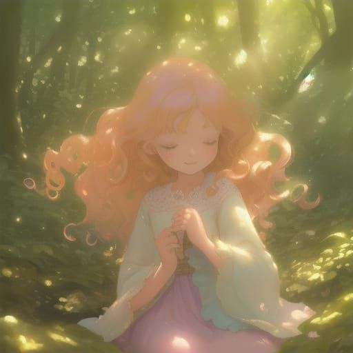 Whimsical Fantasy Girl and Dragon Illustration in Dreamy Wat...