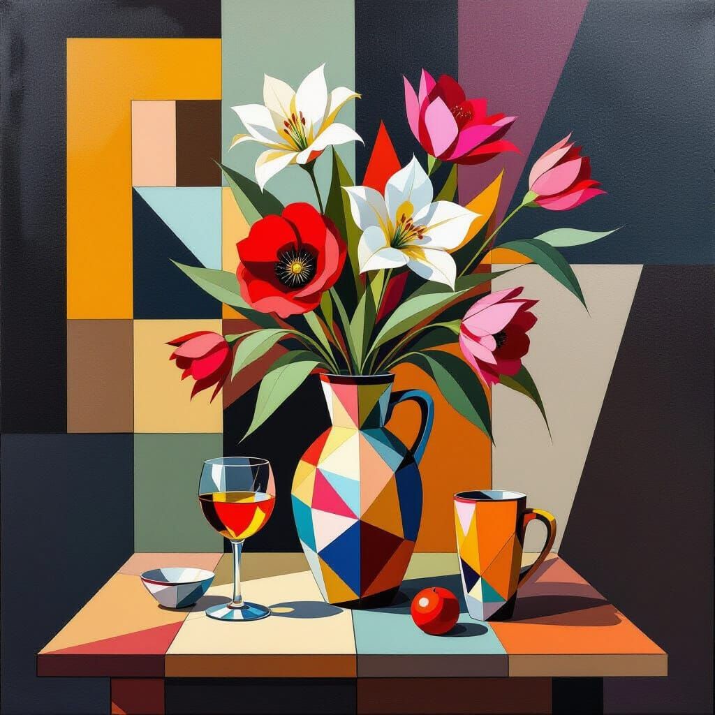 Cubist Still Life with Art Deco Geometry
