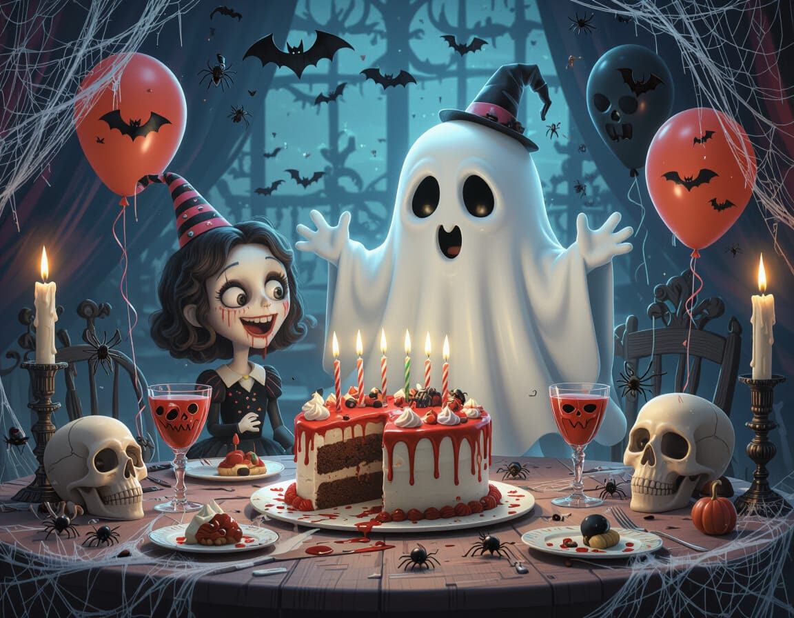 Ghost Family Birthday Party in Tim Burton Style