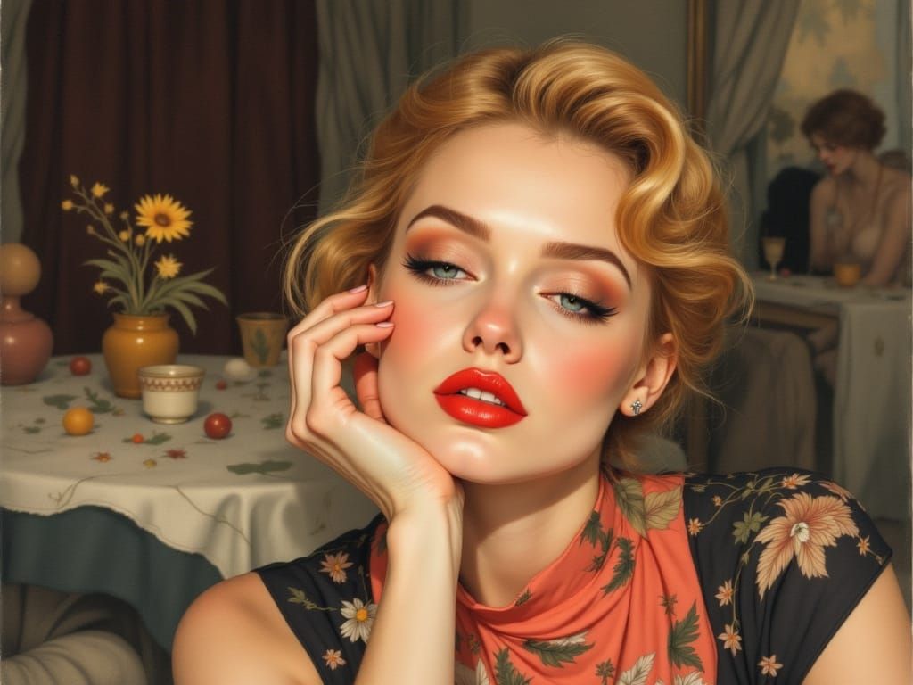 Ethereal Pin Up Beauty in Art Nouveau Style