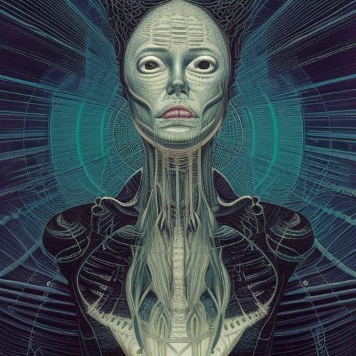 Surreal Biomechanical Landscape in Visionary Art Style