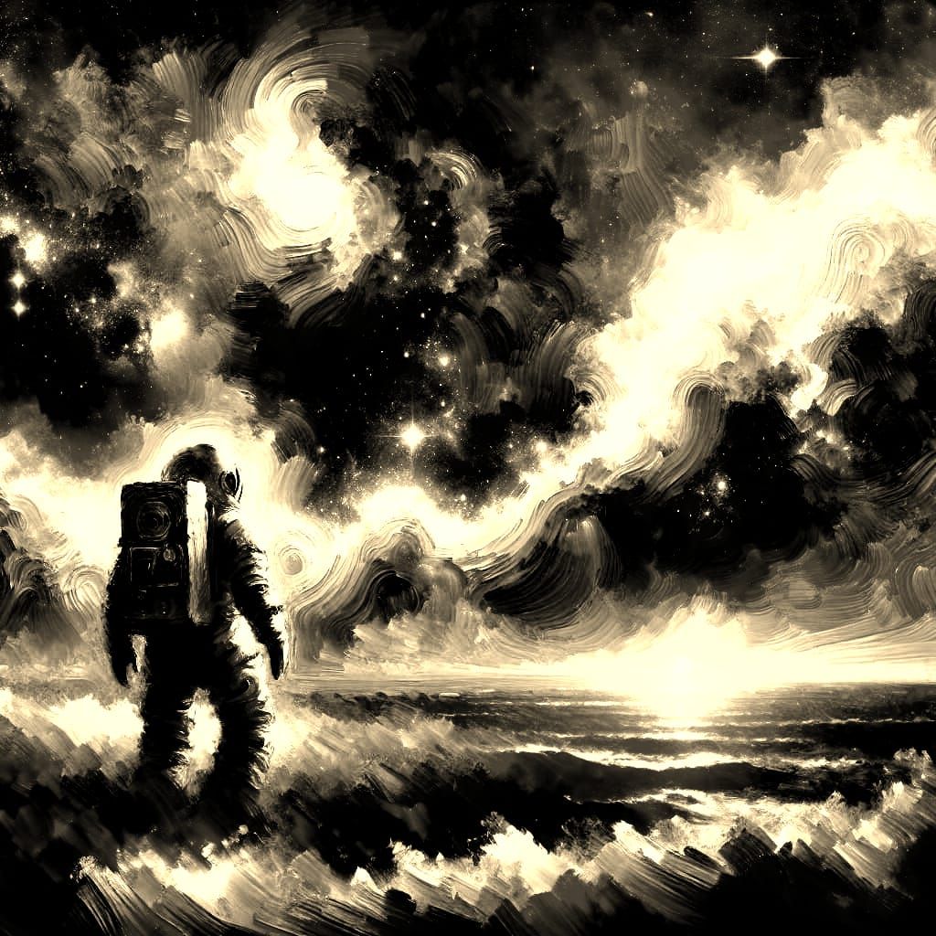 Astronaut in Cosmos: An Impressionist Gouache Painting