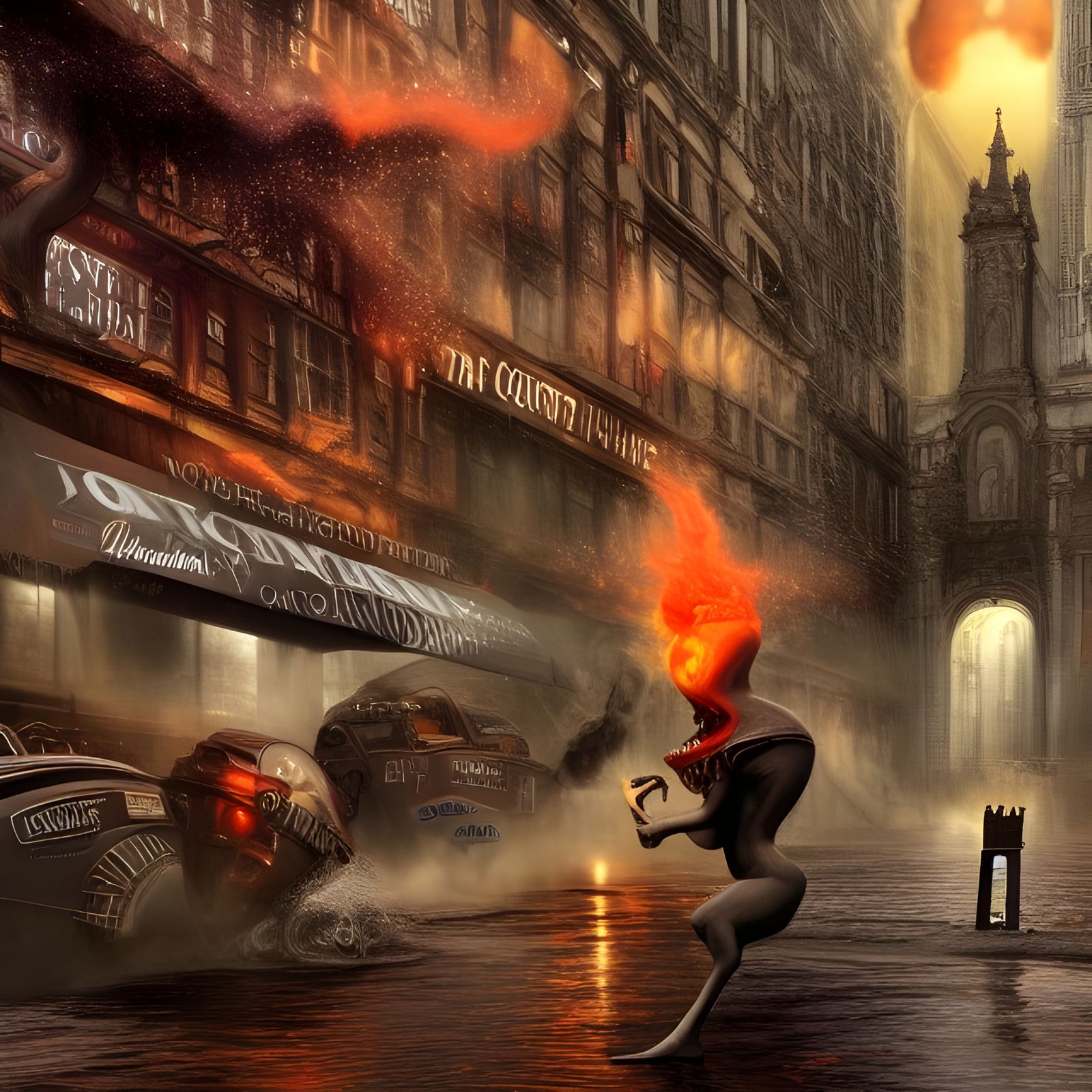 Futuristic Cityscape with Bizarre Creatures in 3D