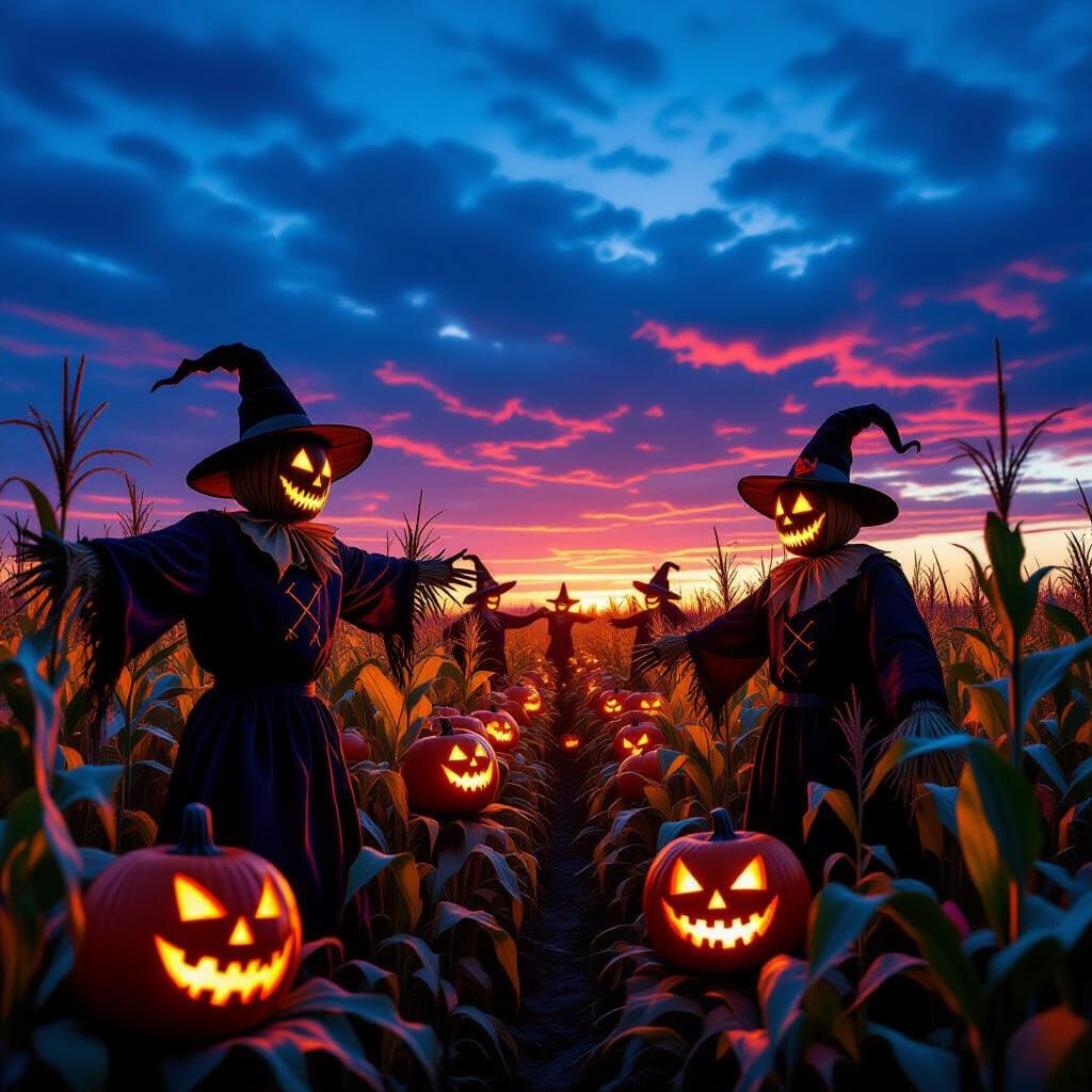 Nightmarish Halloween Festival with Scarecrows and Pumpkin M...