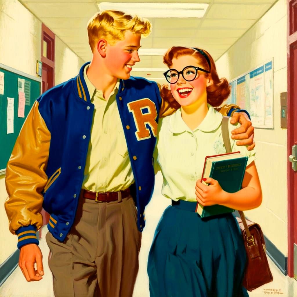 High School Sweethearts in Oil Painting Style