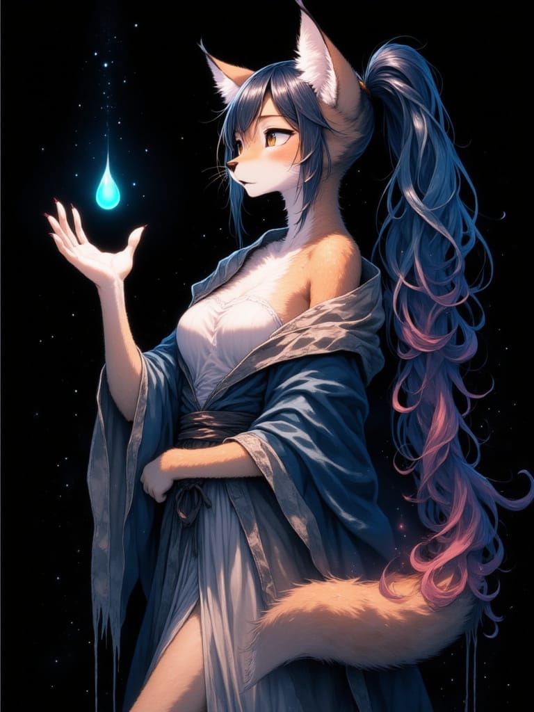 Anime Lynx Conjures Galleon in Abstract Watercolor