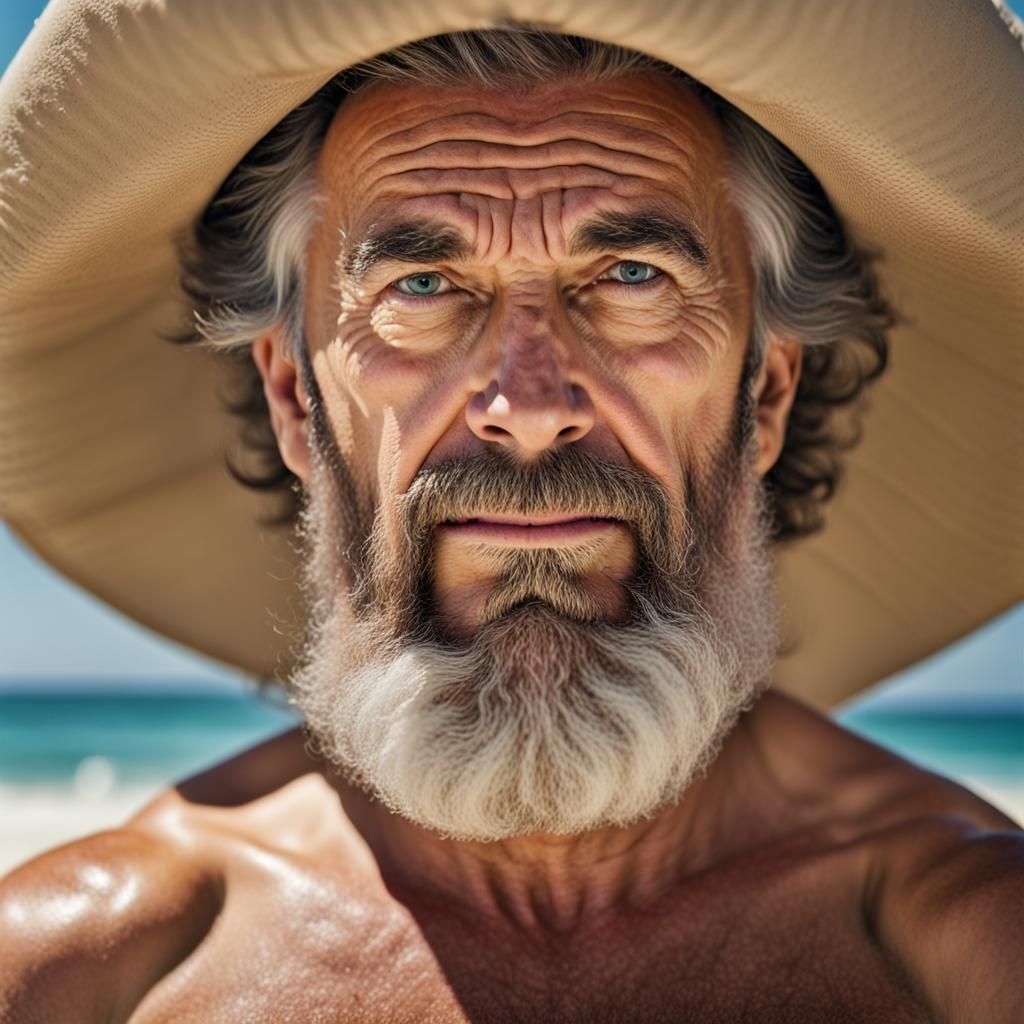 Hairy Man in Speedo: Professional Beach Portrait