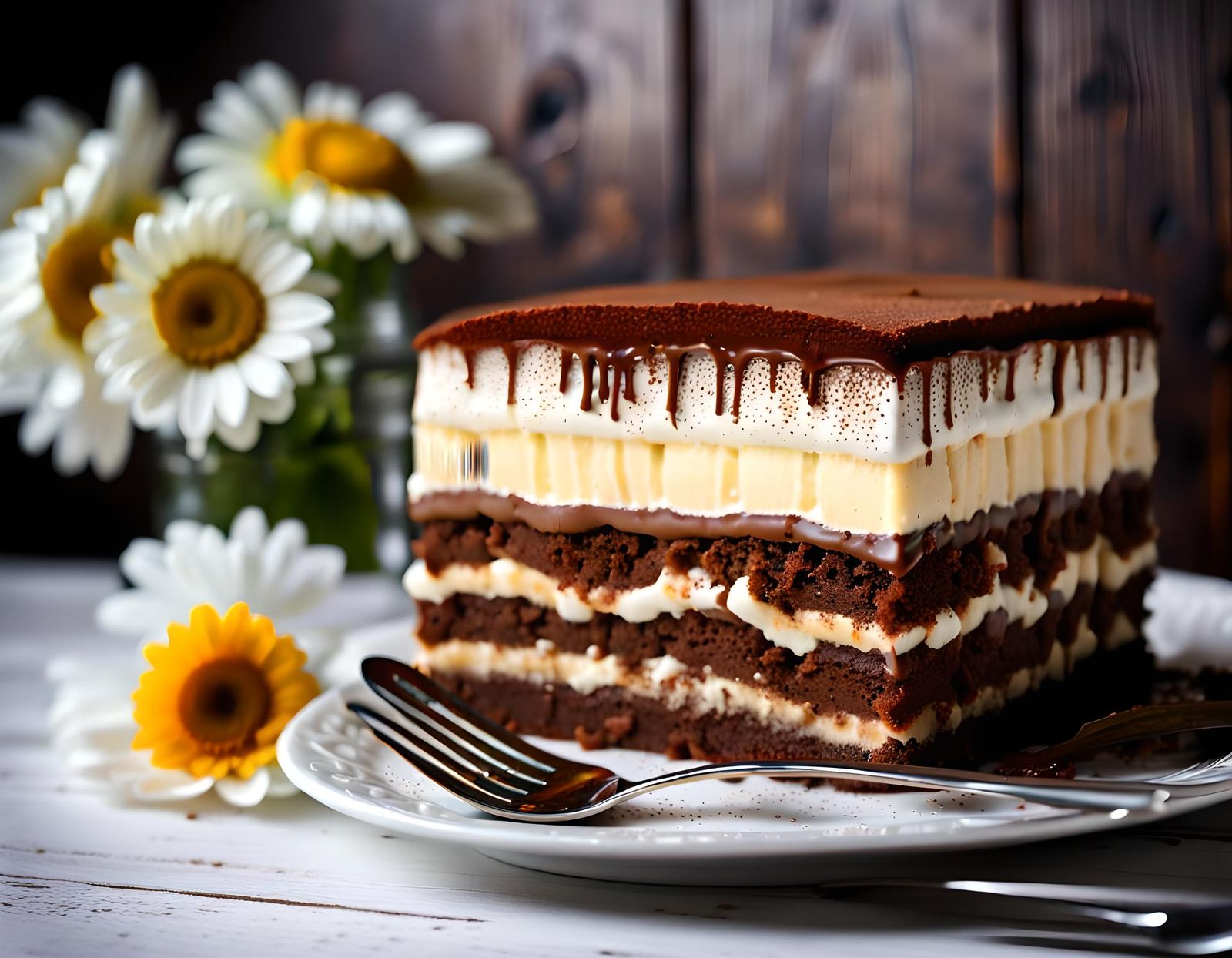 Decadent Chocolate Banana Tiramisu Cake in Kitchen