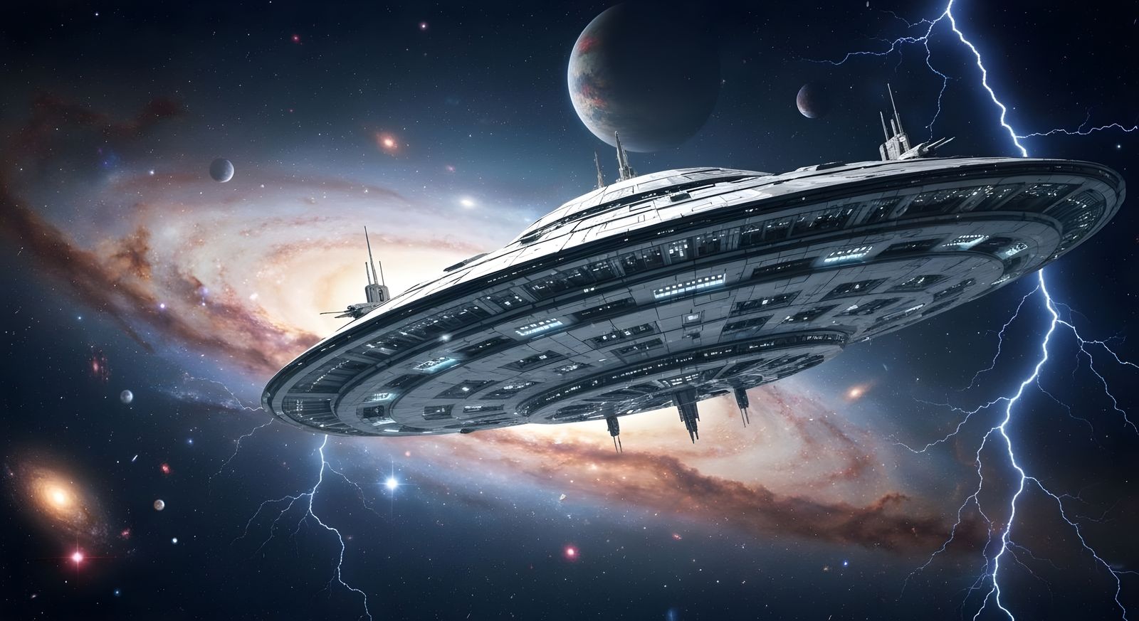 Massive UFO in Epic Space Nebula, HDR, 8K