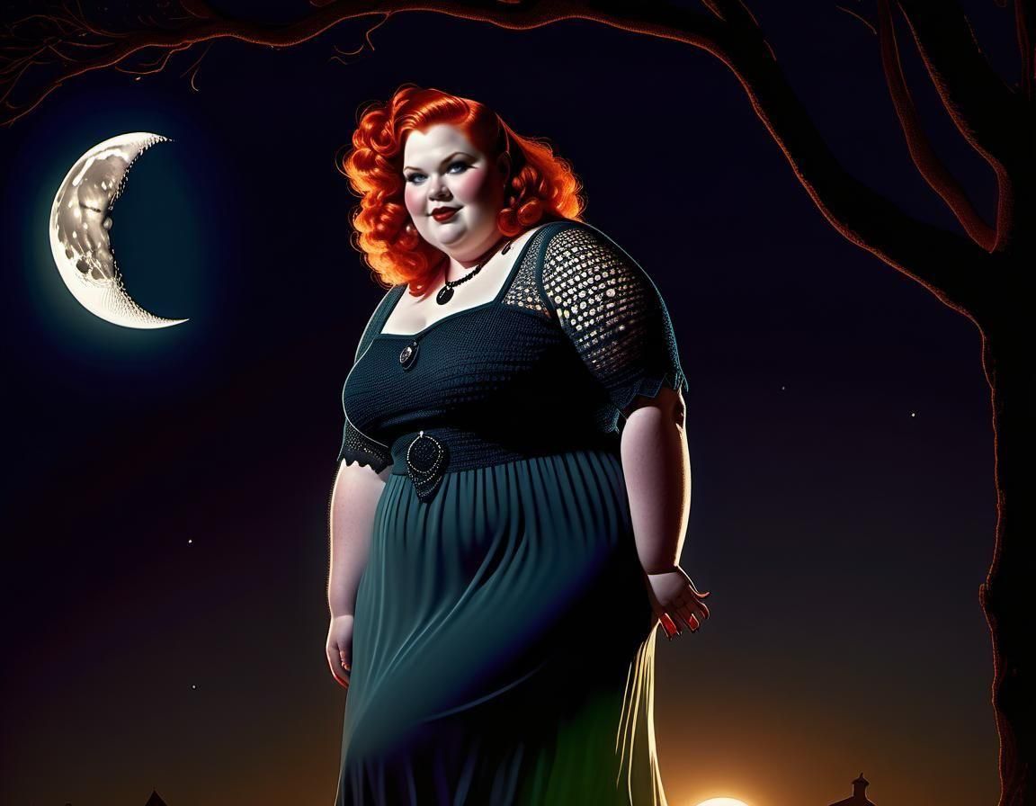 Obese Red-Haired Witch in Chiaroscuro Lighting