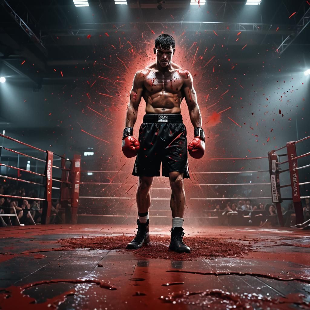 Boxer in Ink Splatter Ring: Hyper-Realistic Digital Art