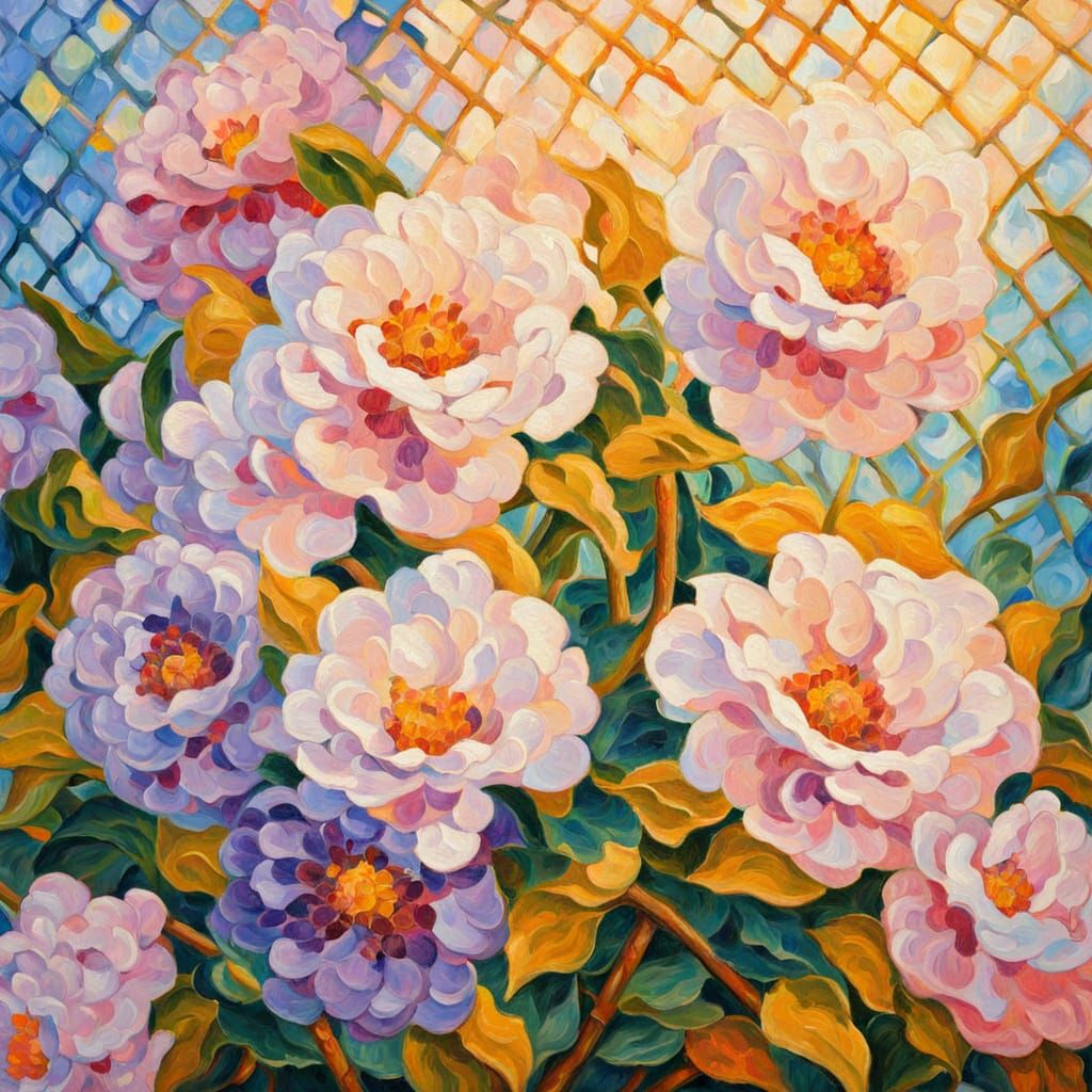 Vibrant Flower Lattice in Expressionist Oil Painting
