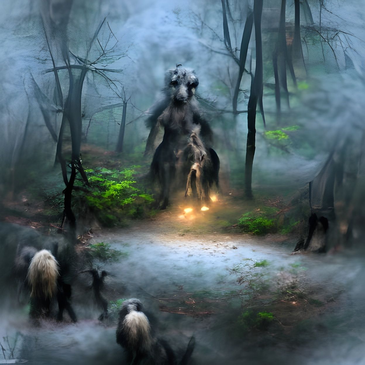 Creepy Follower in Foggy Forest Artwork