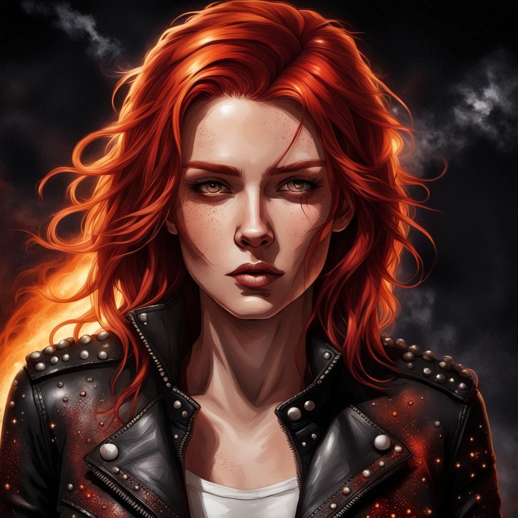 Fiery Pyrography Portrait of a Woman in Leather