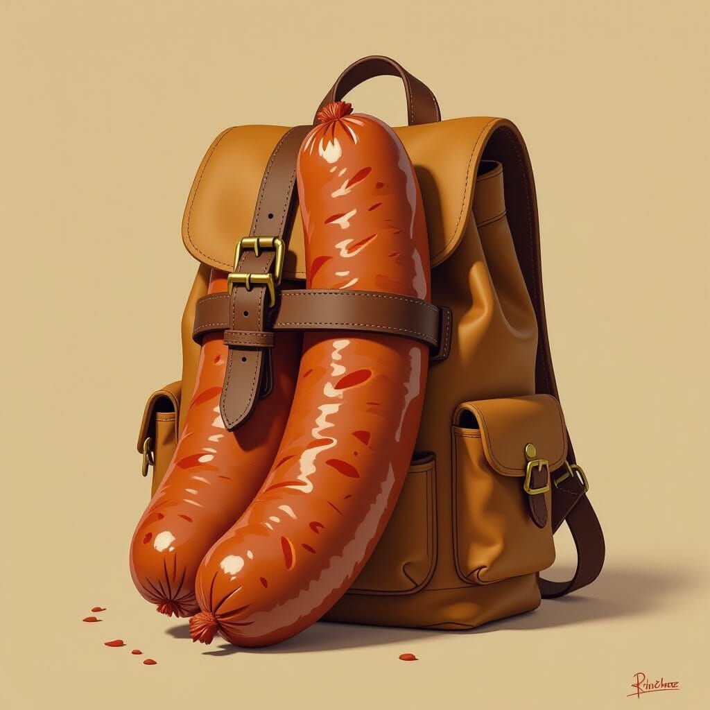 Sausage with Backpack in Earthy Illustration Style