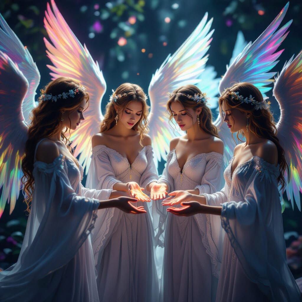 Angels Offering Hope in Vivid Magical Light