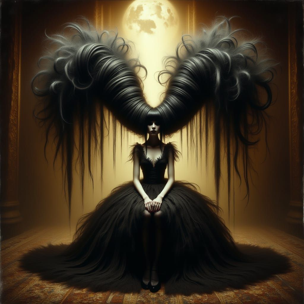 Ethereal Ligeia in Opulent Chamber, Pre-Raphaelite Style