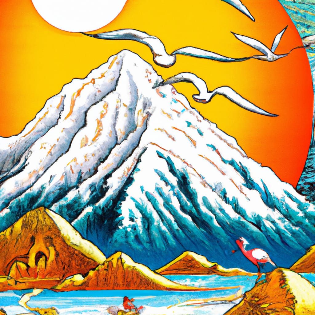Psychedelic Mountains in Ukiyo-e Style