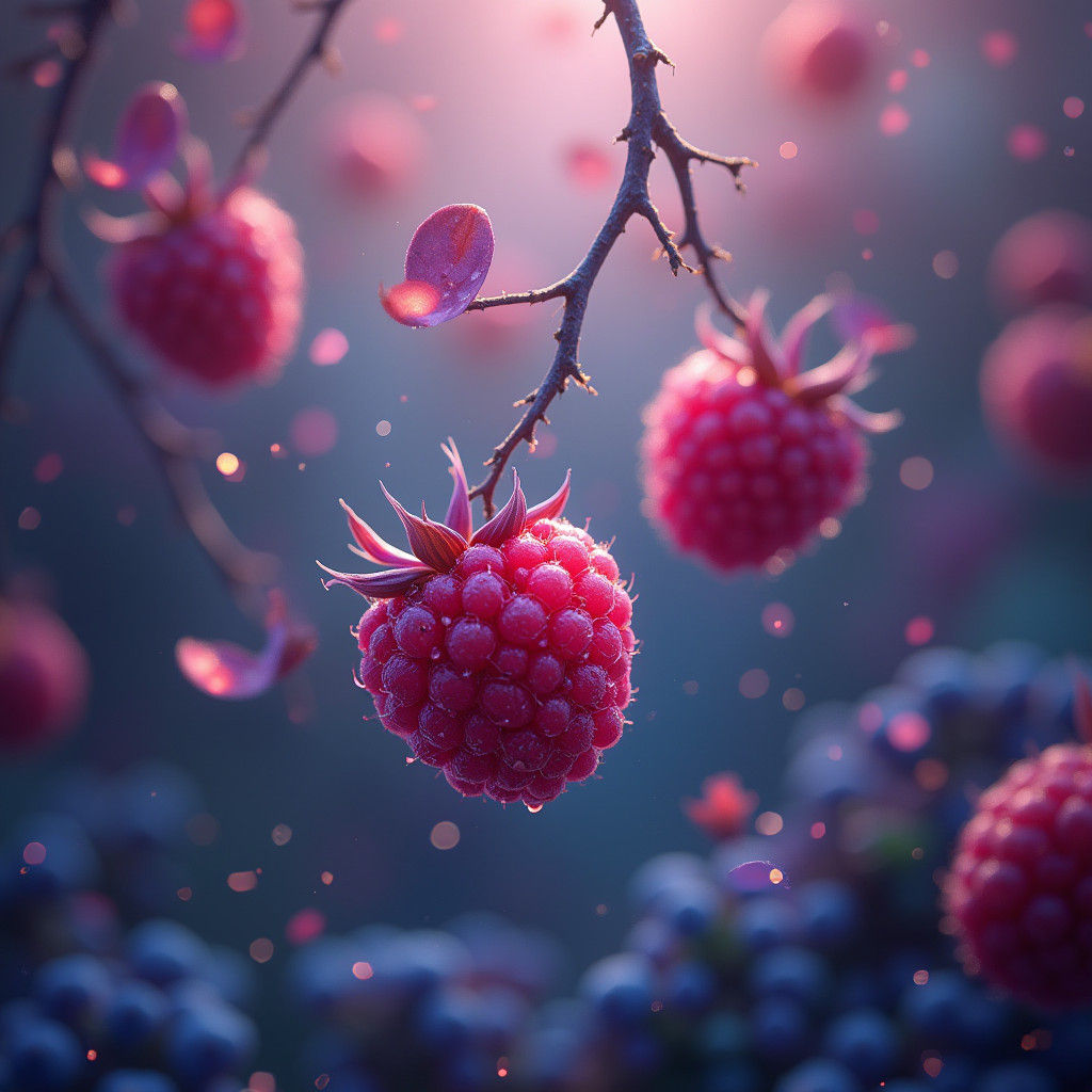 Dancing Raspberries in a Dreamlike Style