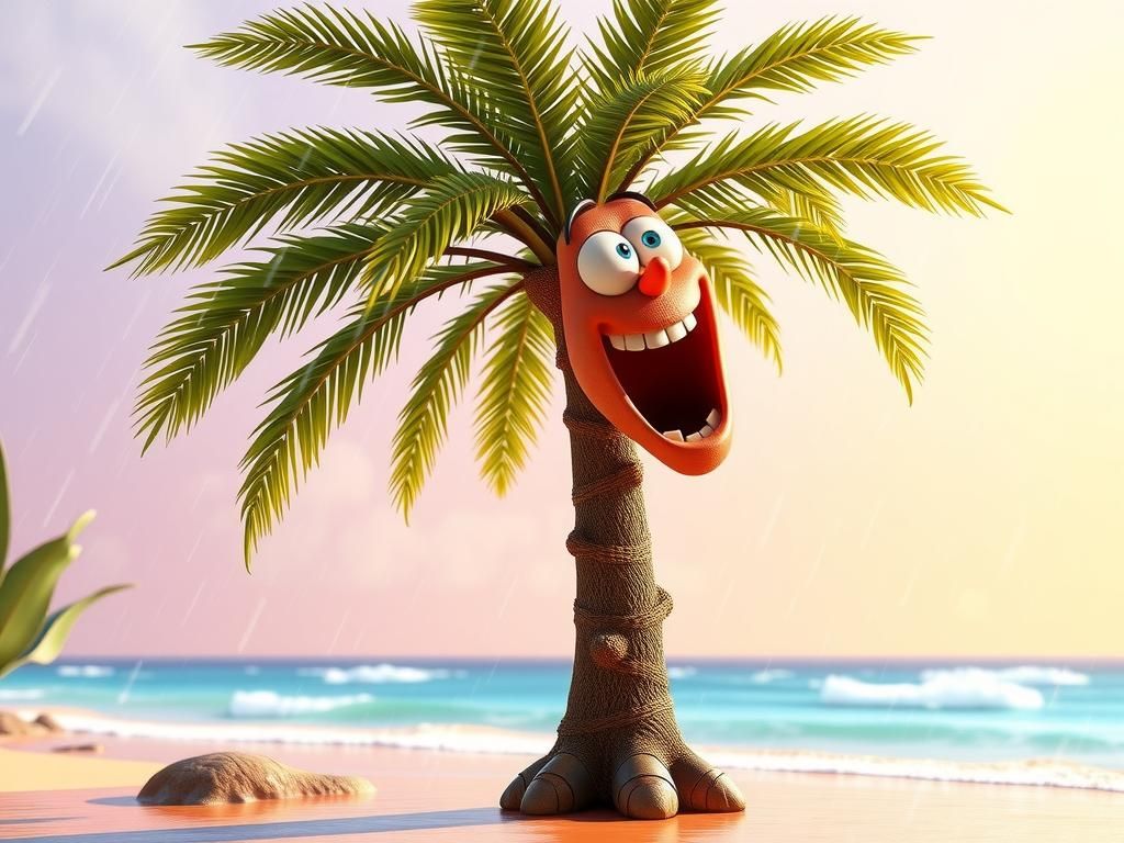Singing Palm Tree on Tropical Beach, 3D Render