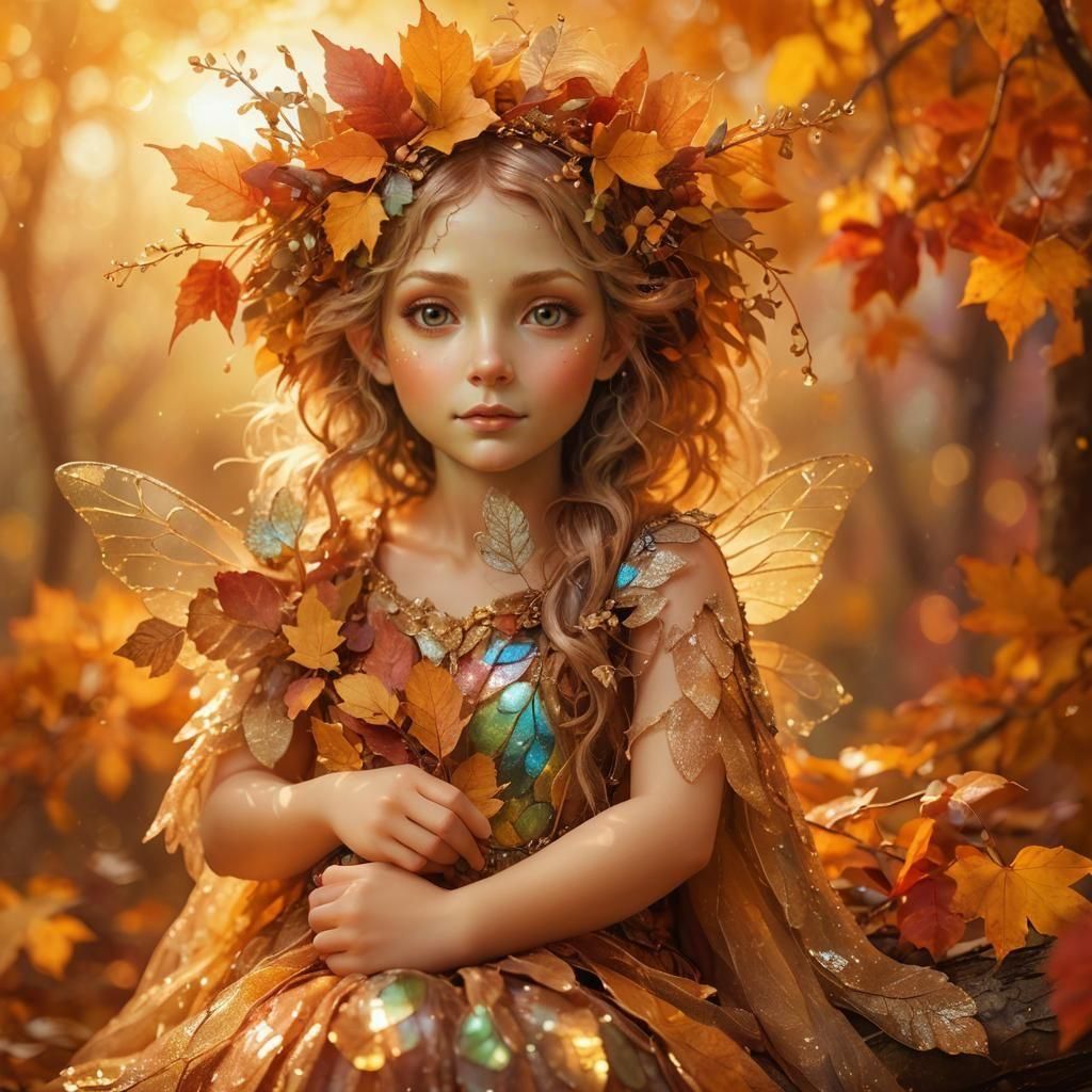 Enchanting Tree Fairy in Autumn Landscape
