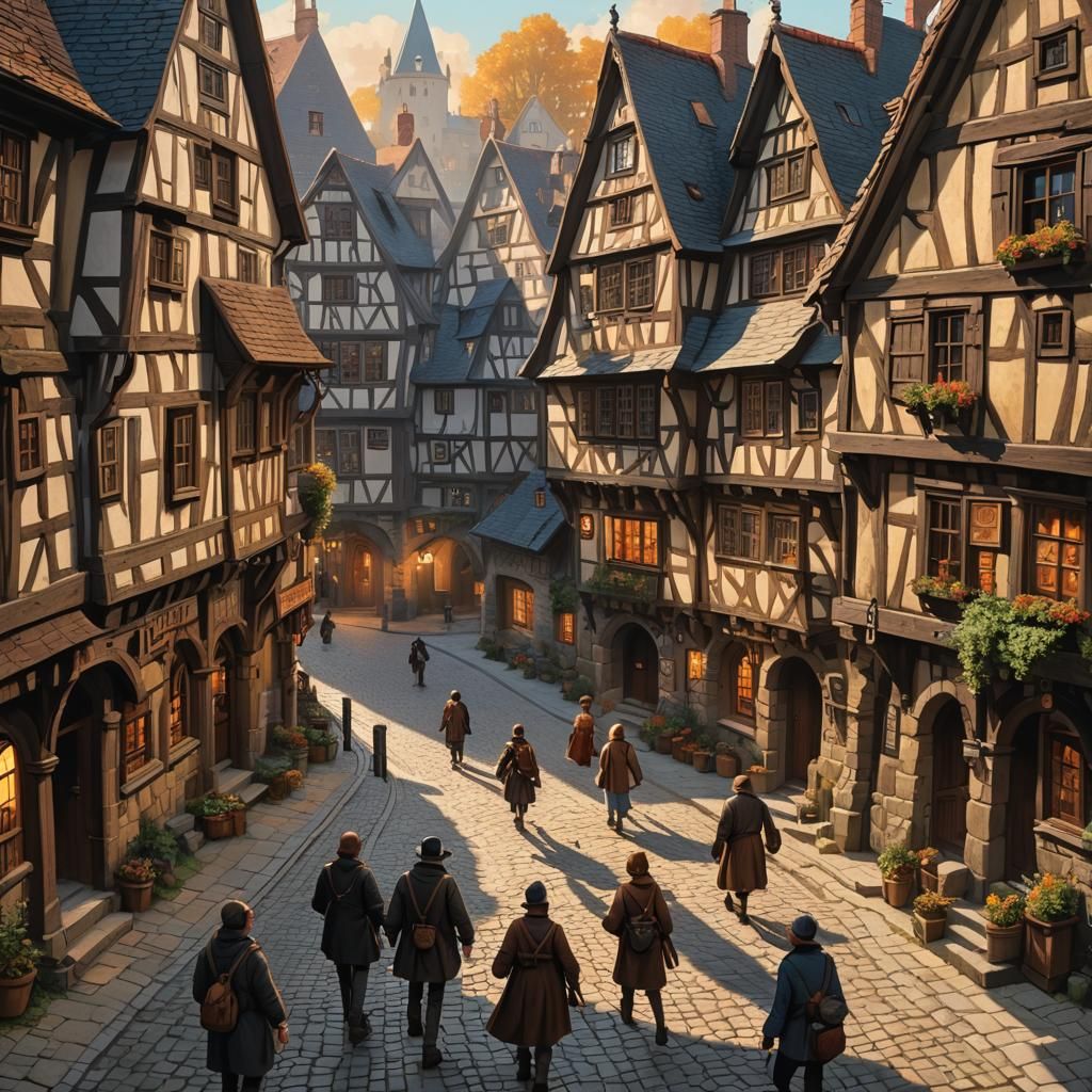 Medieval Street Scene in Fantasy Art Style