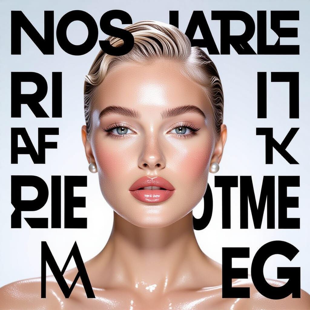 Hyperreal Beauty Portrait with Glossy Skin and Pearl Earring