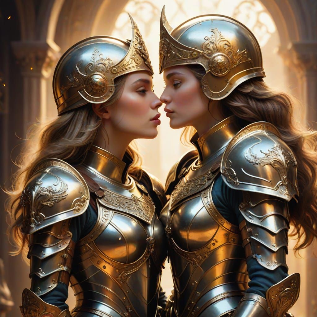 Sensual Baroque Fantasy Portrait of Two Powerful Women in Ar...